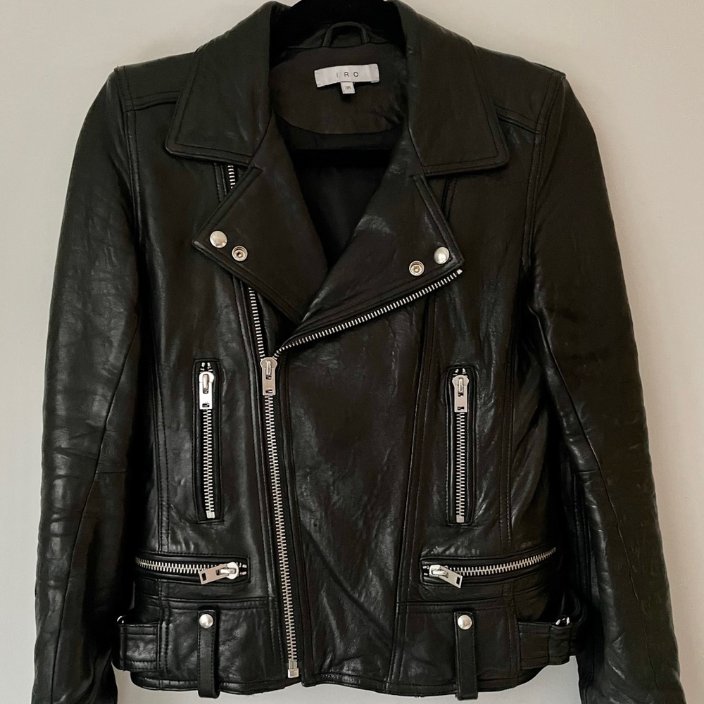 IRO Black Leather Motorcycle Jacket Size FR 36/SM